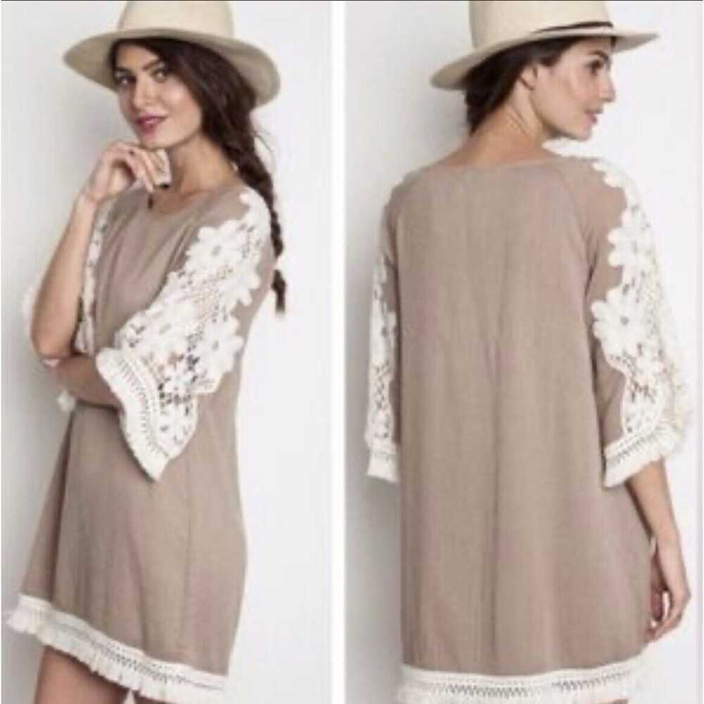 UMGEE Women Size S Crochet Floral Fringe Dress Lined Boho Hippie Festival